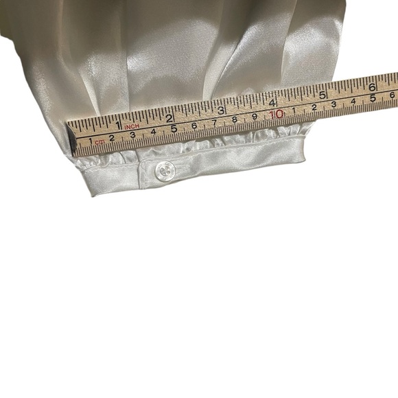 Calvin Klein Satin Surplice V-Neck Long Blouson Sleeve Cross White Blouse L - Picture 9 of 12